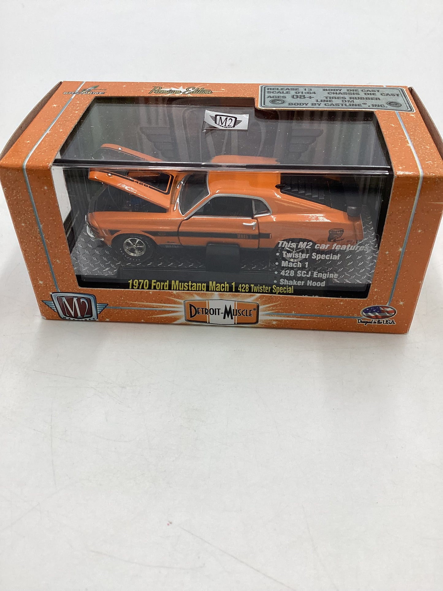 M2 Machines Premium Edition 1970 Ford Mustang Mach 1 428 Twister Special Orange 10-19