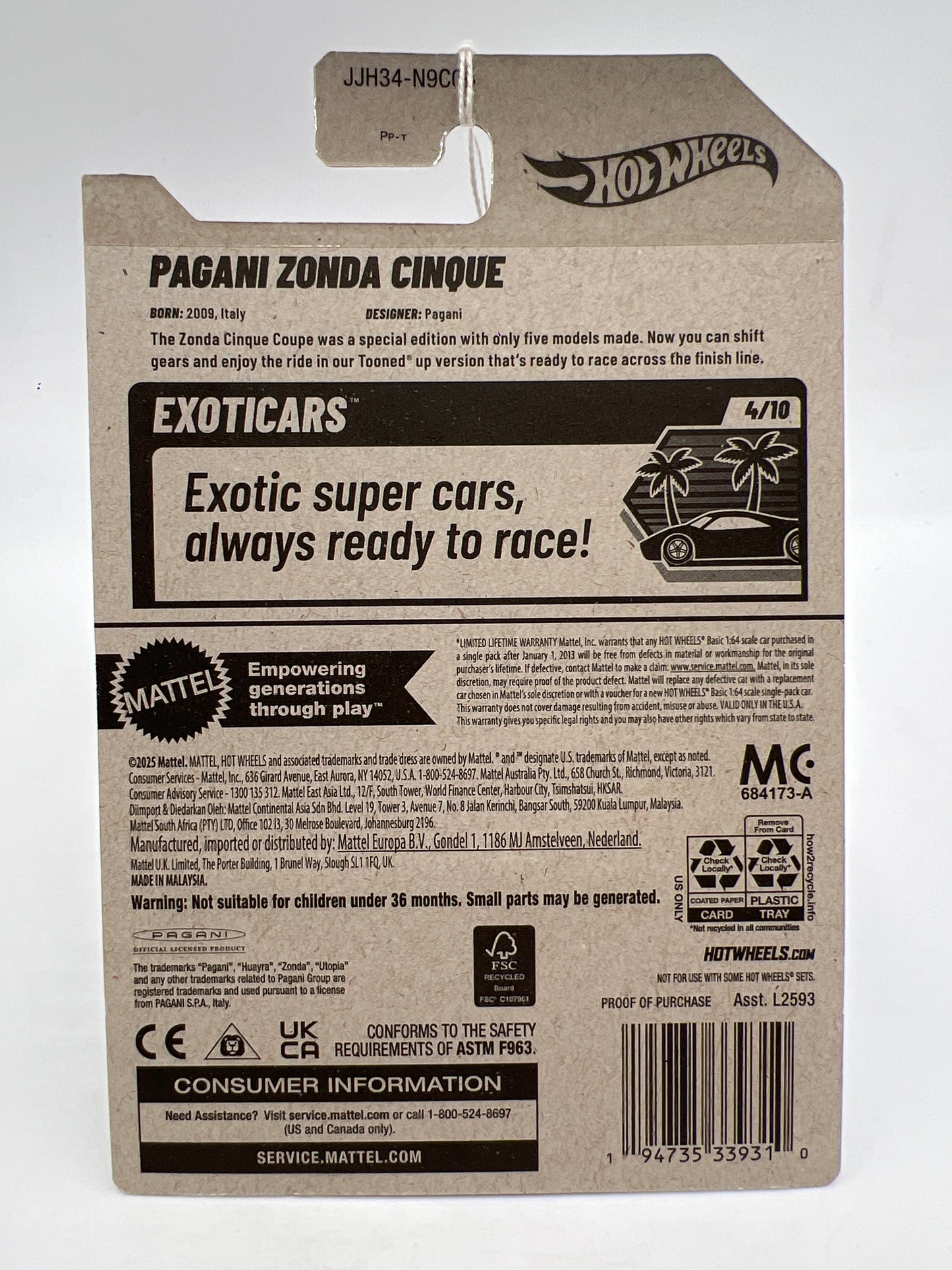 2026 Hot Wheels B Case Exoticars #26 Pagani Zonda Cinque White Tooned 95i