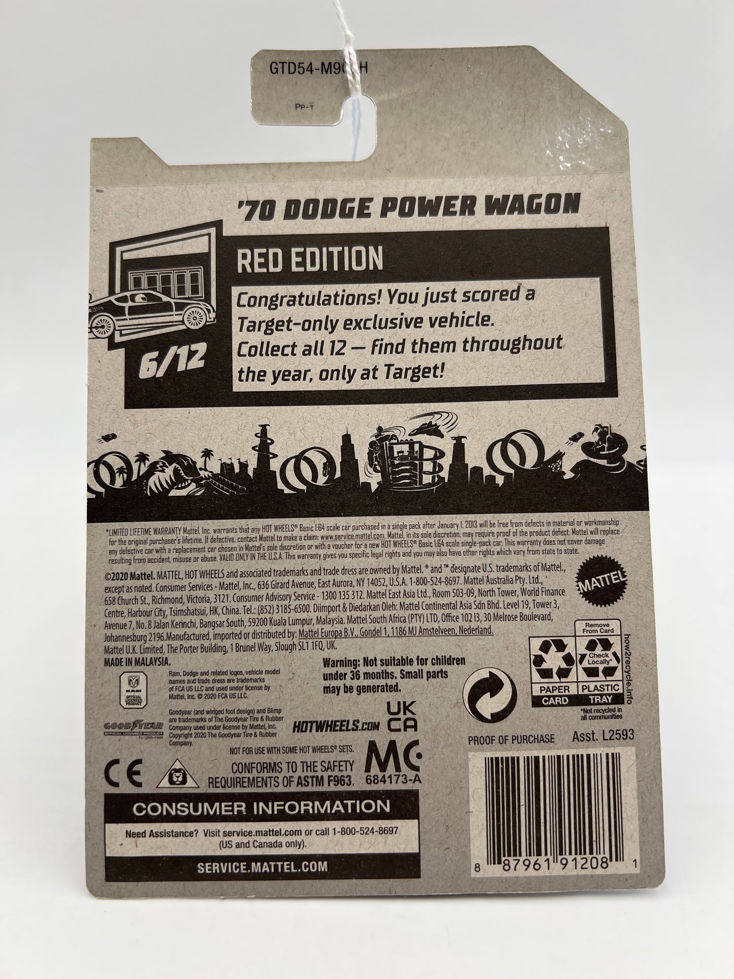 2021 Hot Wheels Target Exclusive Red Edition #3 70 Dodge Power Wagon White