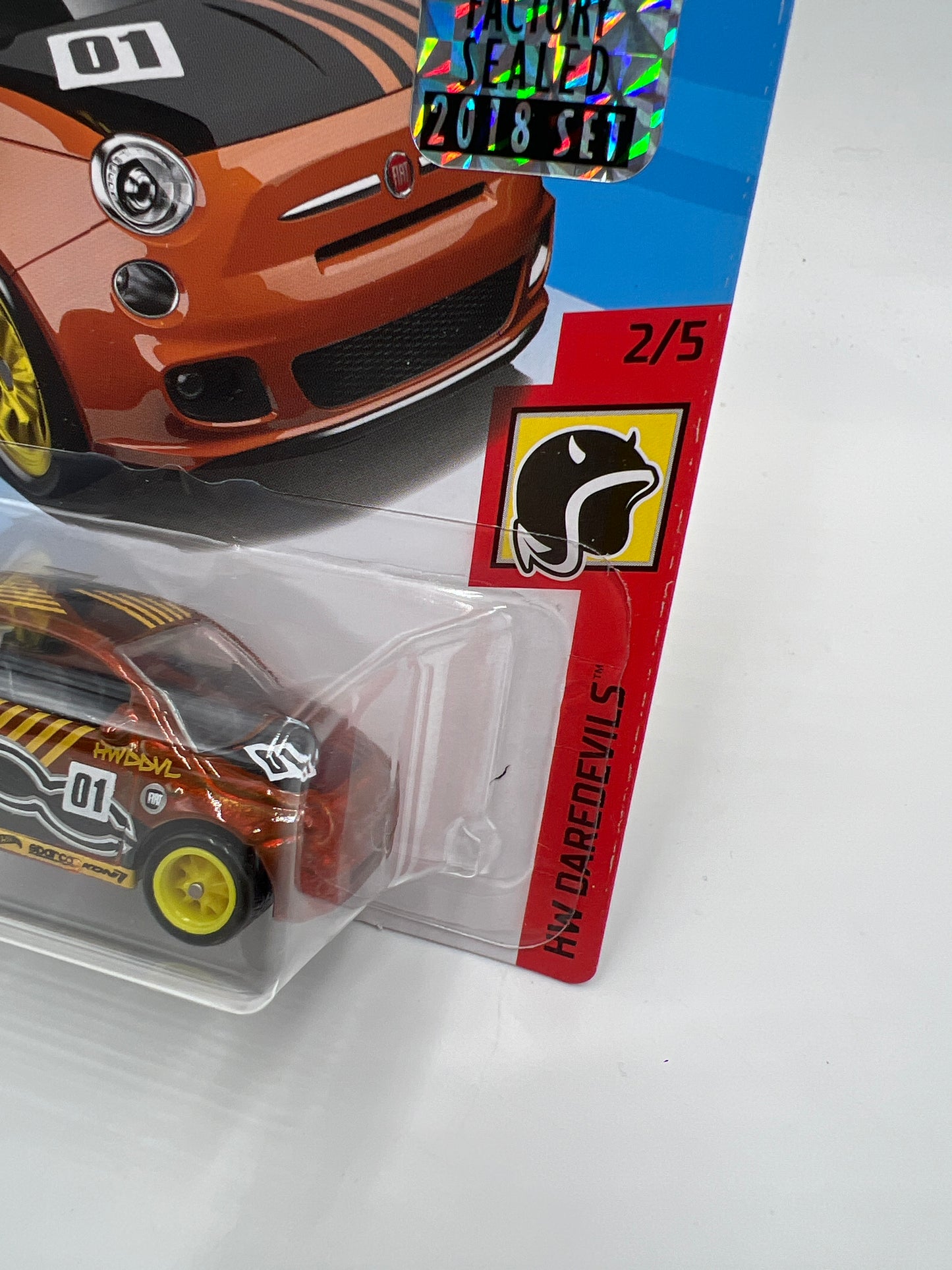 2018 Hot Wheels Factory Sealed Super Treasure Hunt Fiat 500 Orange W/Protector