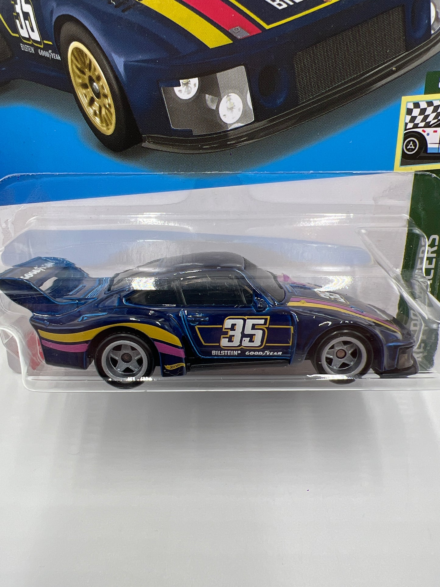 Hot Wheels Porsche 935 Dark Blue Wheel Swap Custom On Card W/Protector SR
