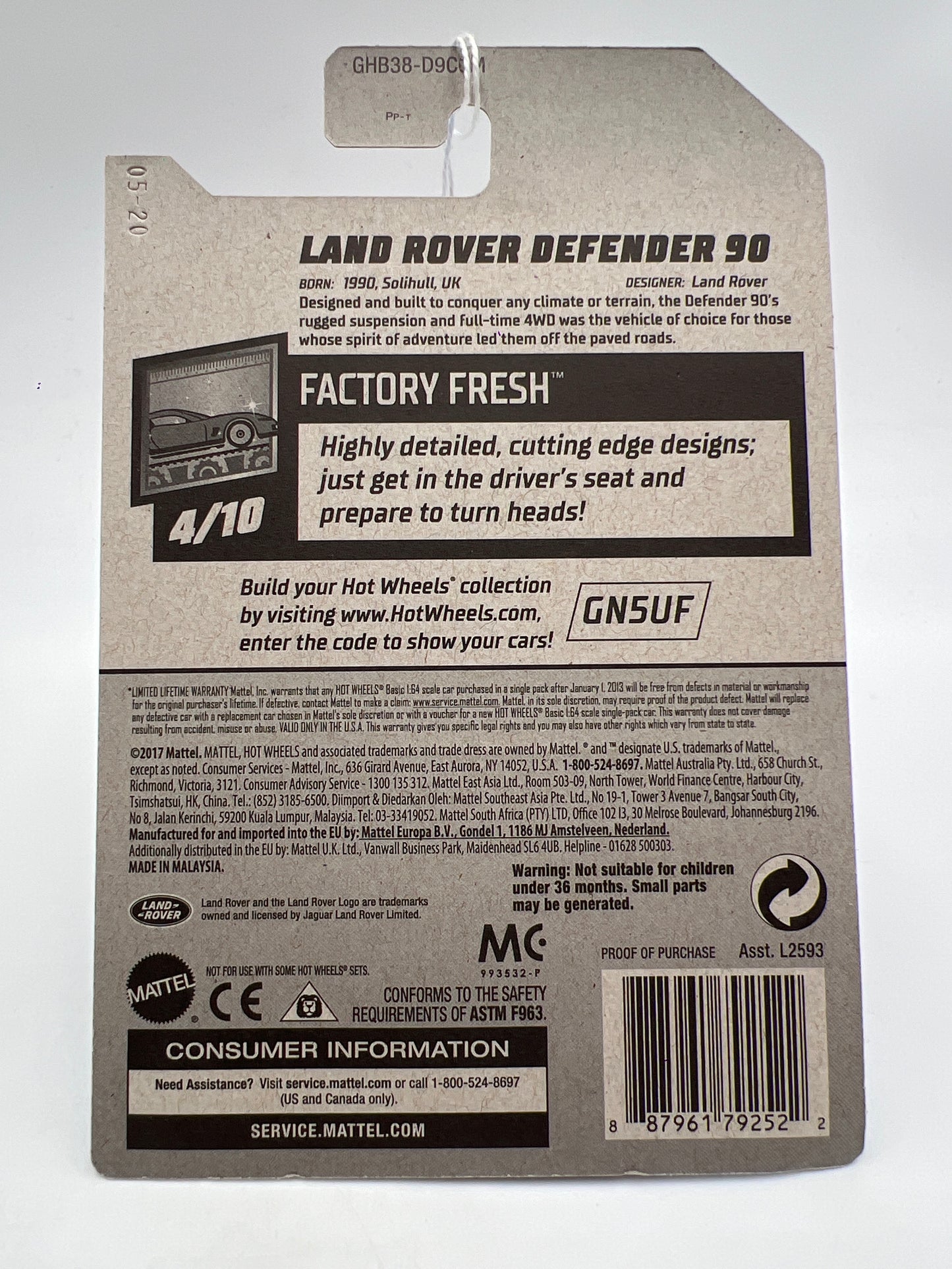 2020 Hot Wheels Factory Fresh #199 Land Rover Defender 90 Red 63H