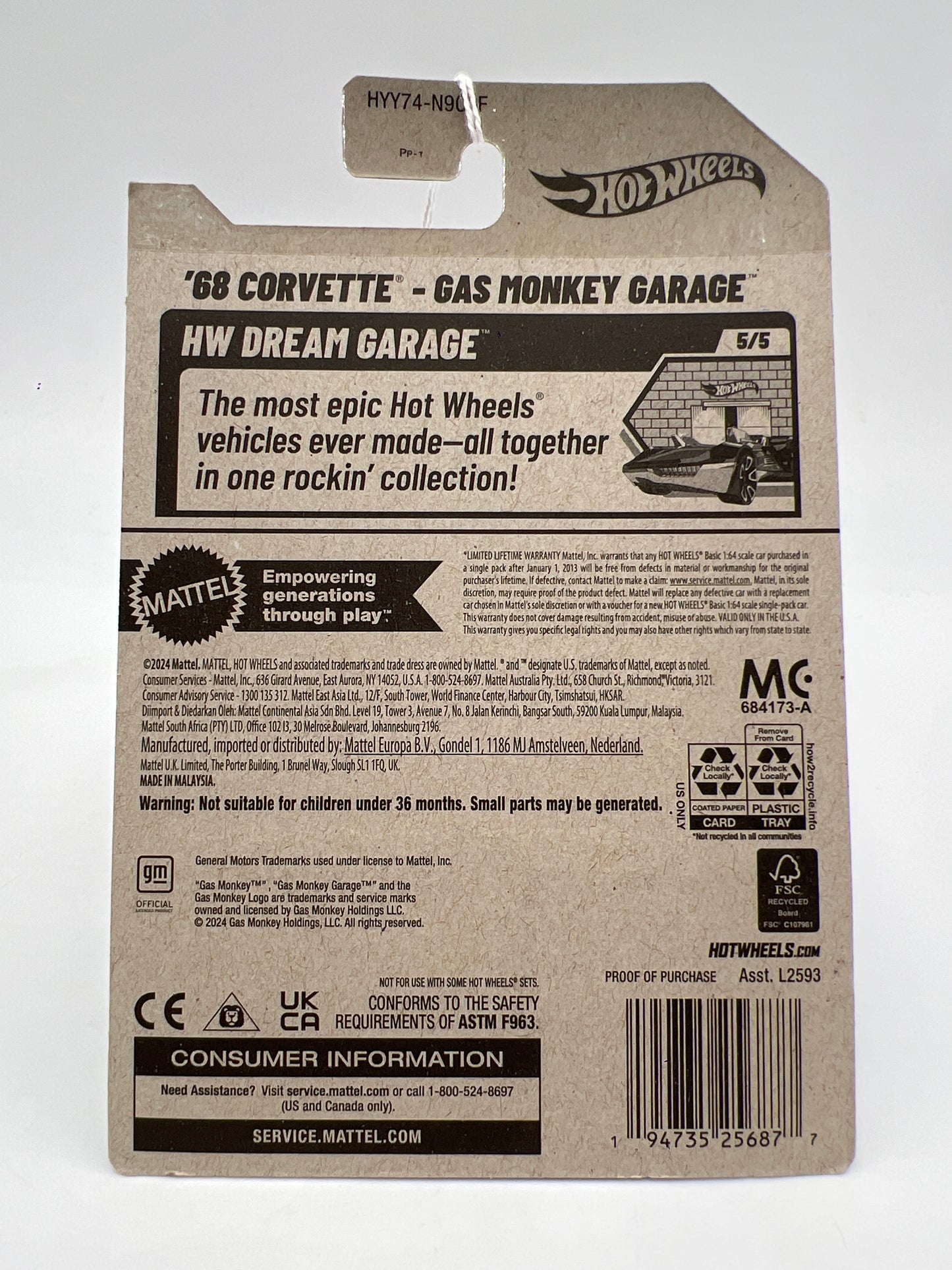 2025 Hot Wheels F Case HW Dream Garage #134 68 Corvette Green Gas Monkey Garage 16E