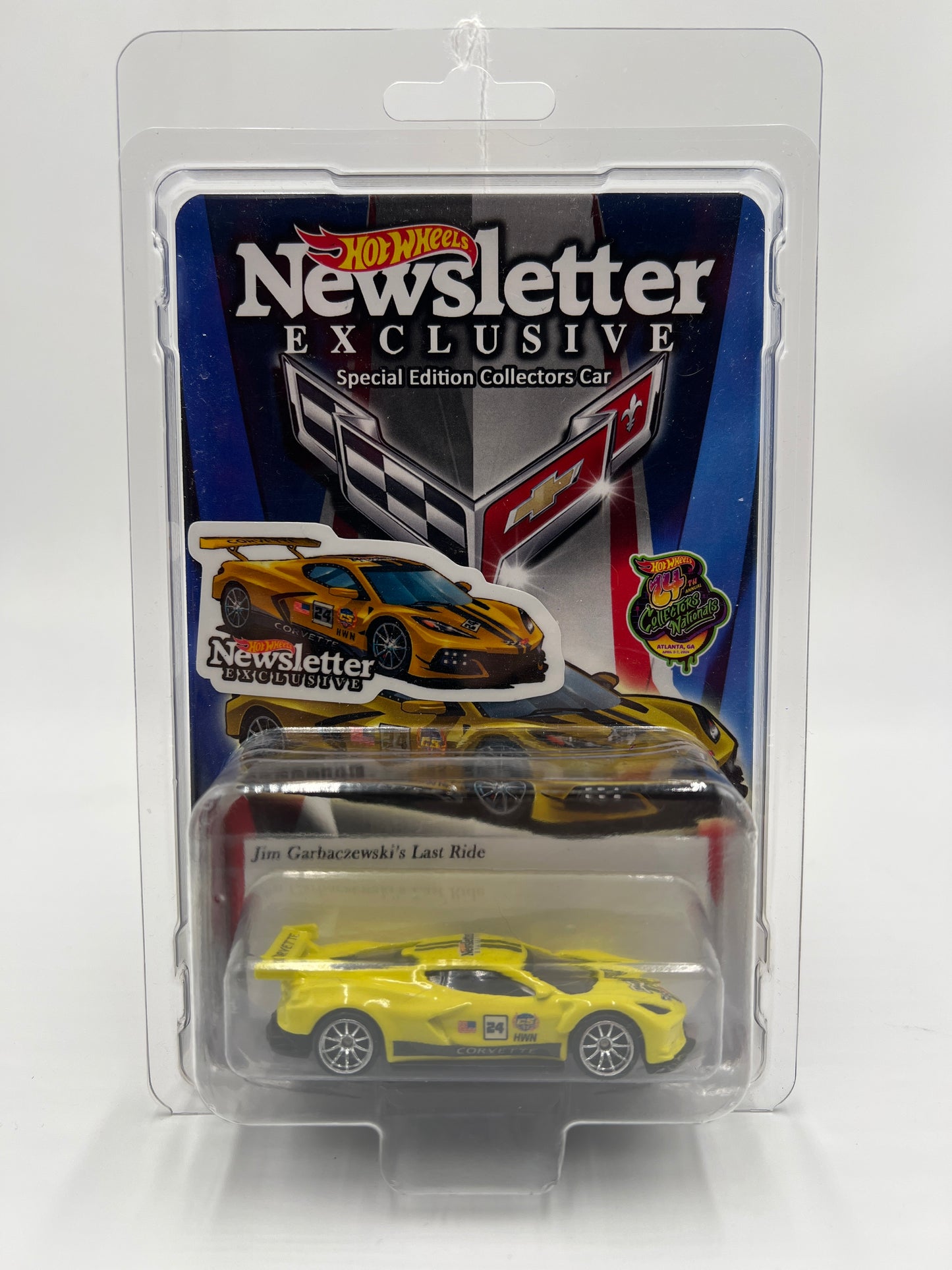 2024 Hot Wheels 24th Annual Collector Nationals Newsletter Corvette C8.R Yellow Chris Stangler Custom #472/1000 W/Protector