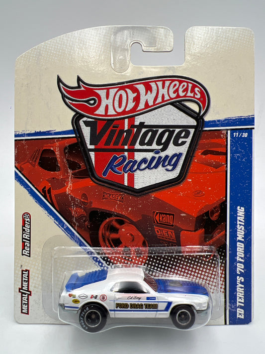 Hot Wheels Premium Vintage Racing #11 Ed Terrys 70 Ford Mustang White W/Protector