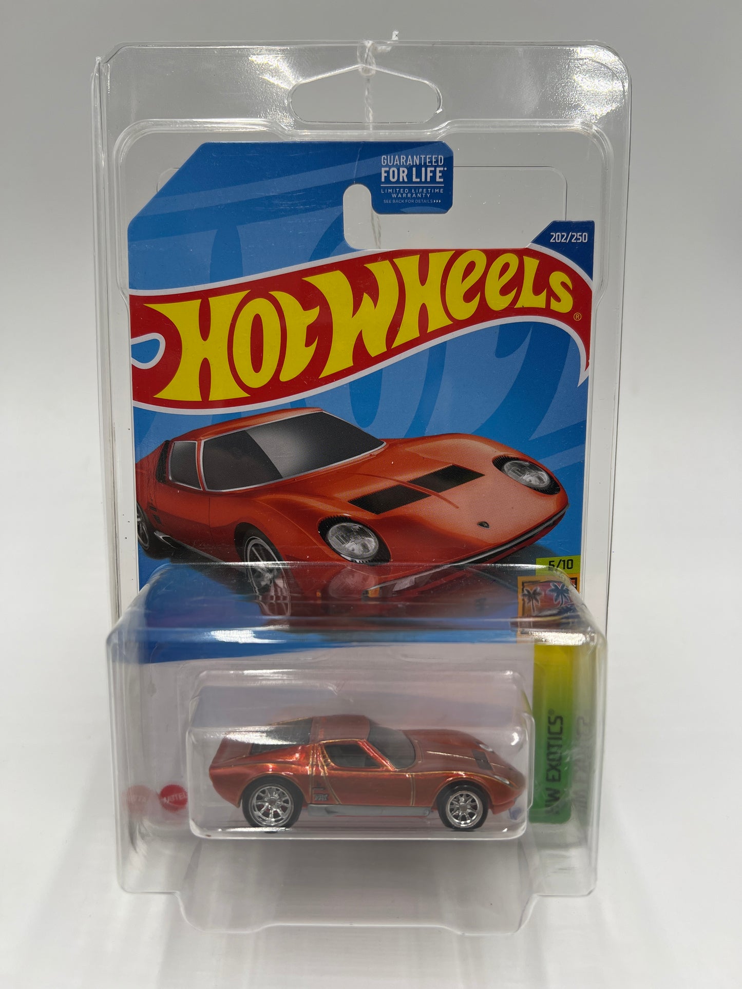 2022 Hot Wheels Super Treasure Hunt #202 71 Lamborghini Miura SV Orange W/Protector J-Hook Vein
