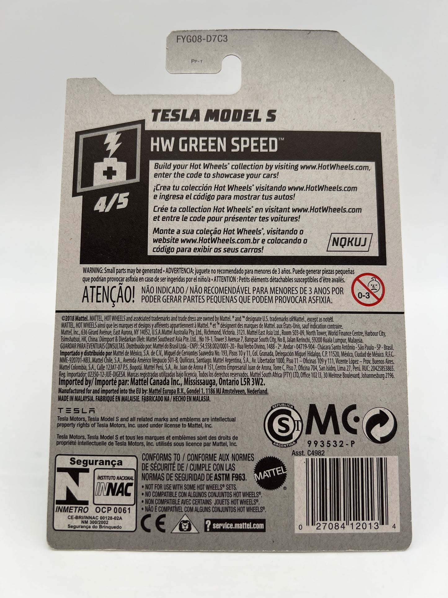 2019 Hot Wheels Super Treasure Hunt #226 Tesla Model S Blue W/Protector International Card