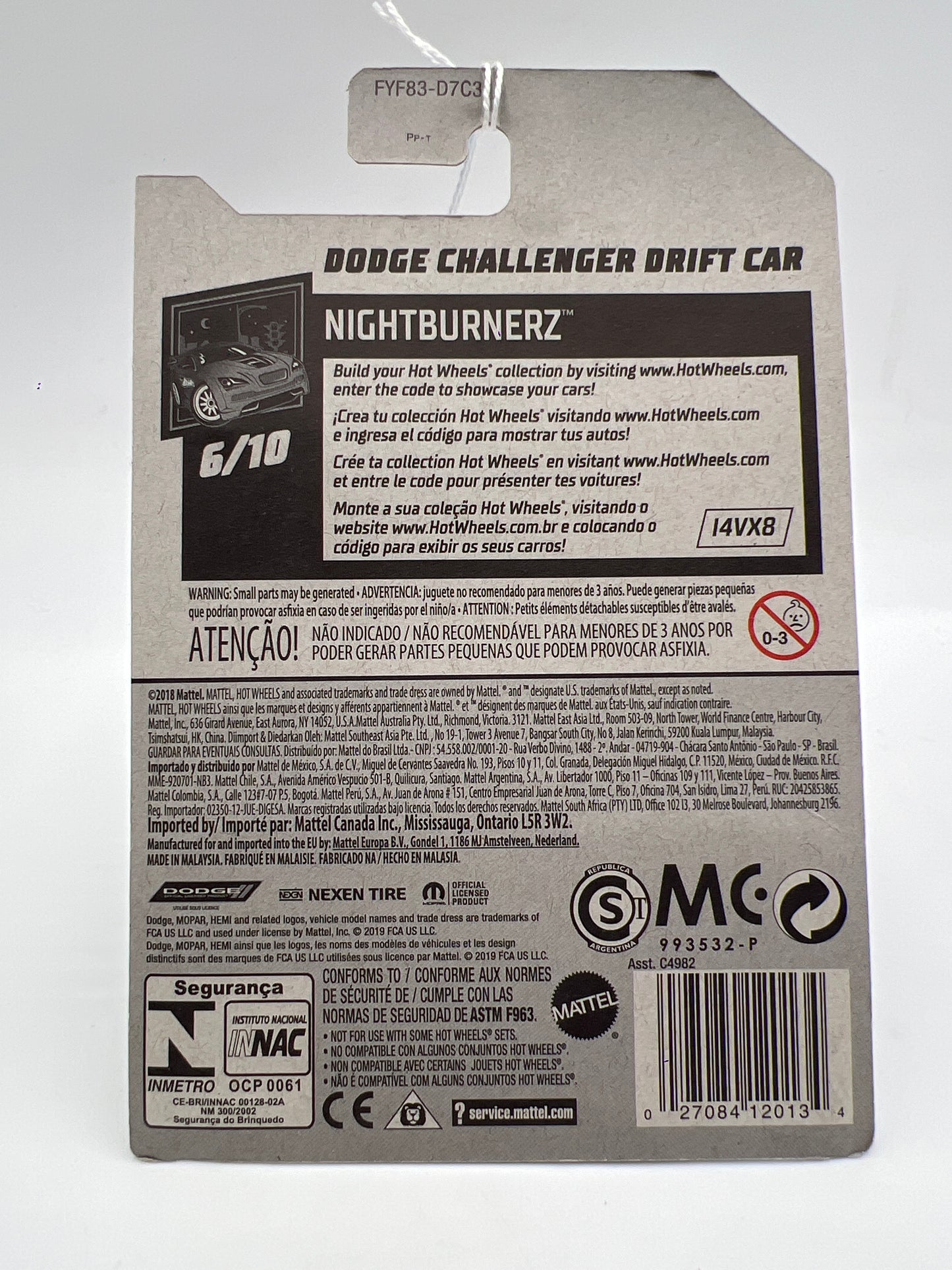 2019 Hot Wheels Nightburnerz #179 Dodge Challenger Drift Car Red 40C