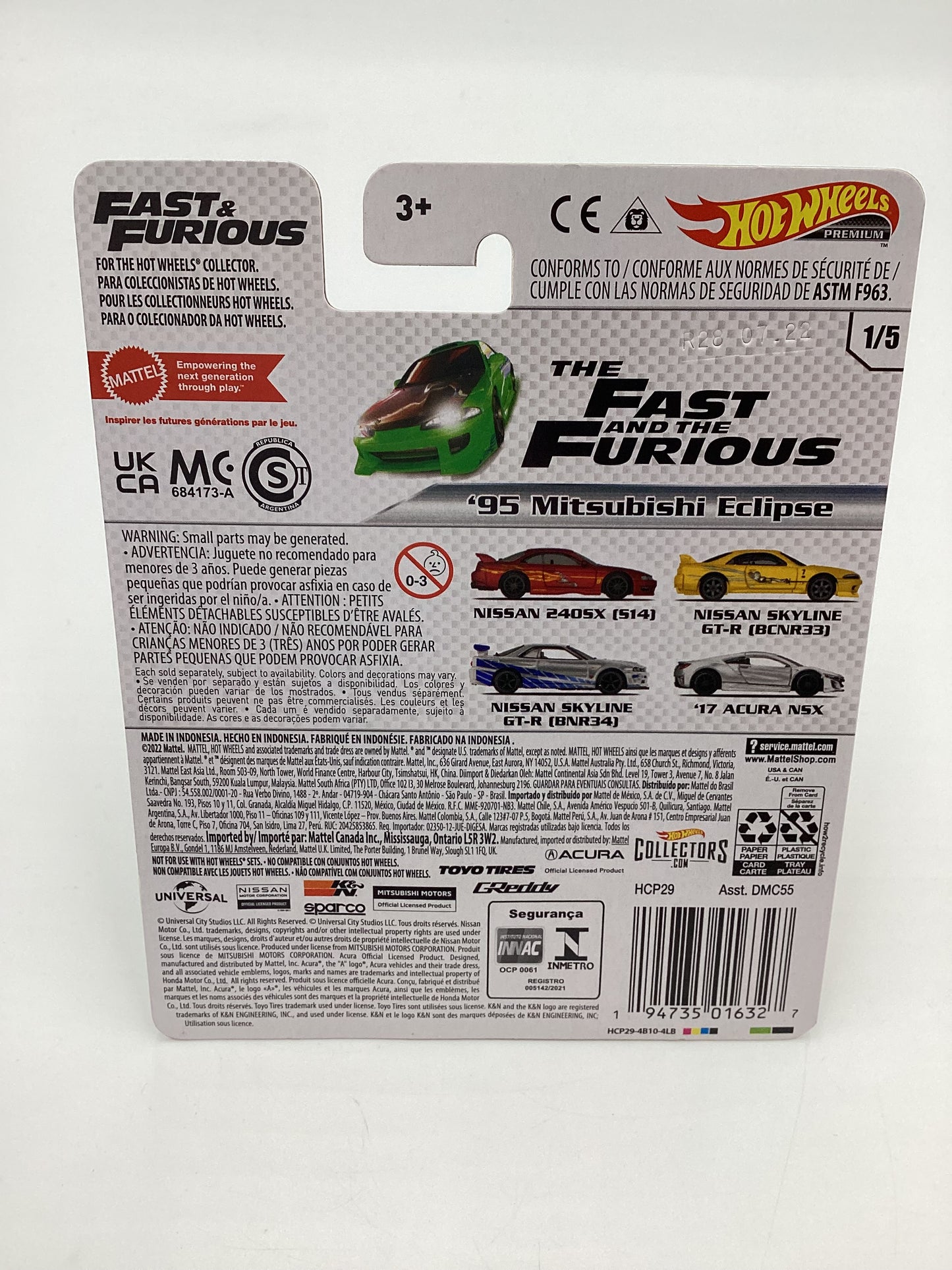 Hot wheels Premium Fast and Furious #1 95 Mitsubishi Eclipse Green with protector