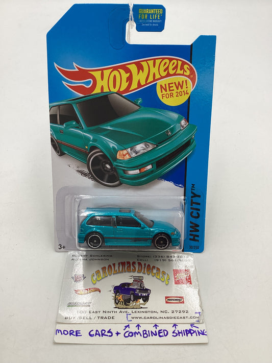 2014 Hot Wheels #30 1990 Honda Civic EF Teal W/Protector