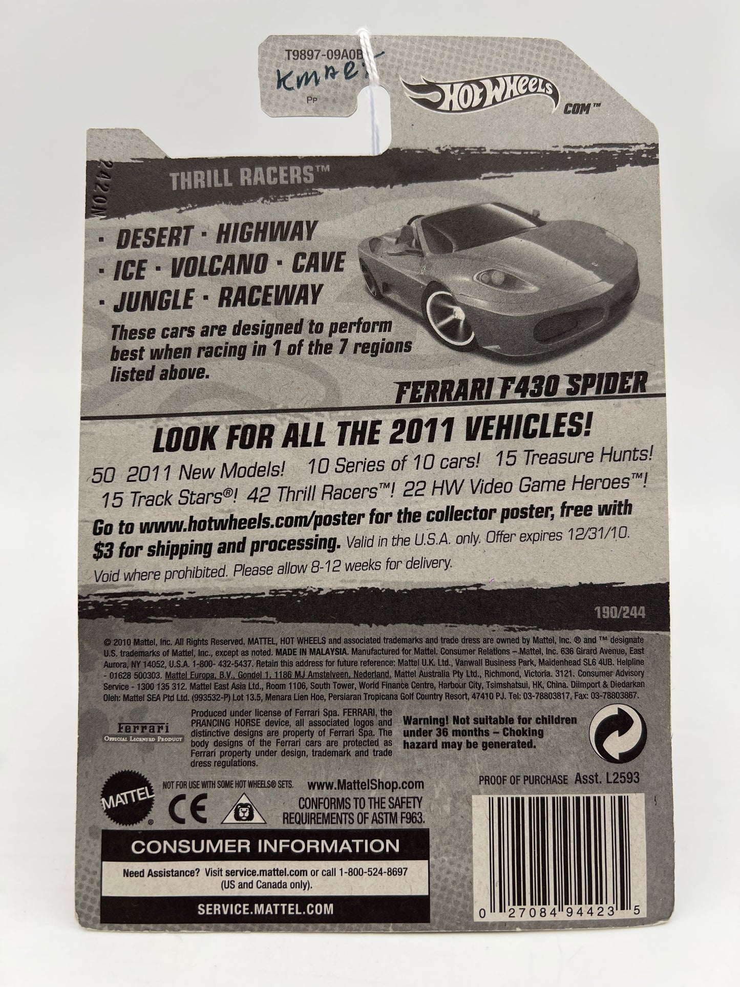 2011 Hot Wheels Thrill Racers Highway #190 Ferrari F430 Spider Red SR