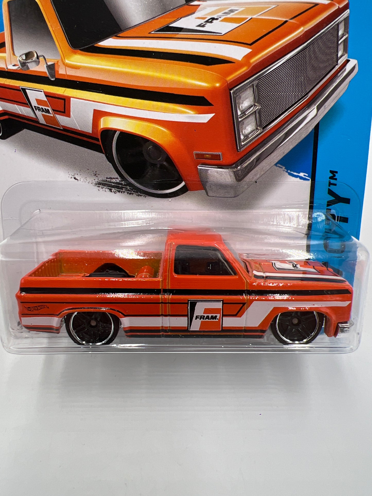 2015 Hot Wheels City #16 83 Chevy Silverado Fram Orange W/Protector 2