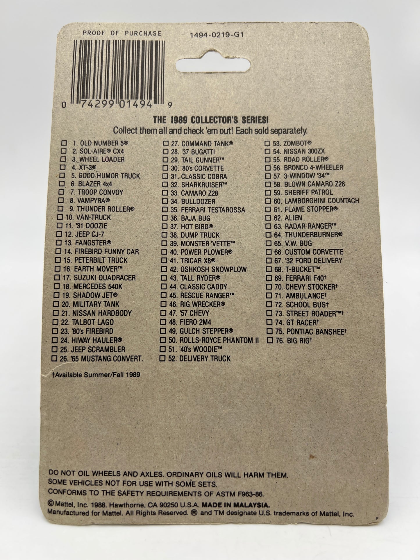 Hot Wheels Original 1988 Speed Fleet #1494 Sol-Aire CX4 Black/Magenta W/Protector