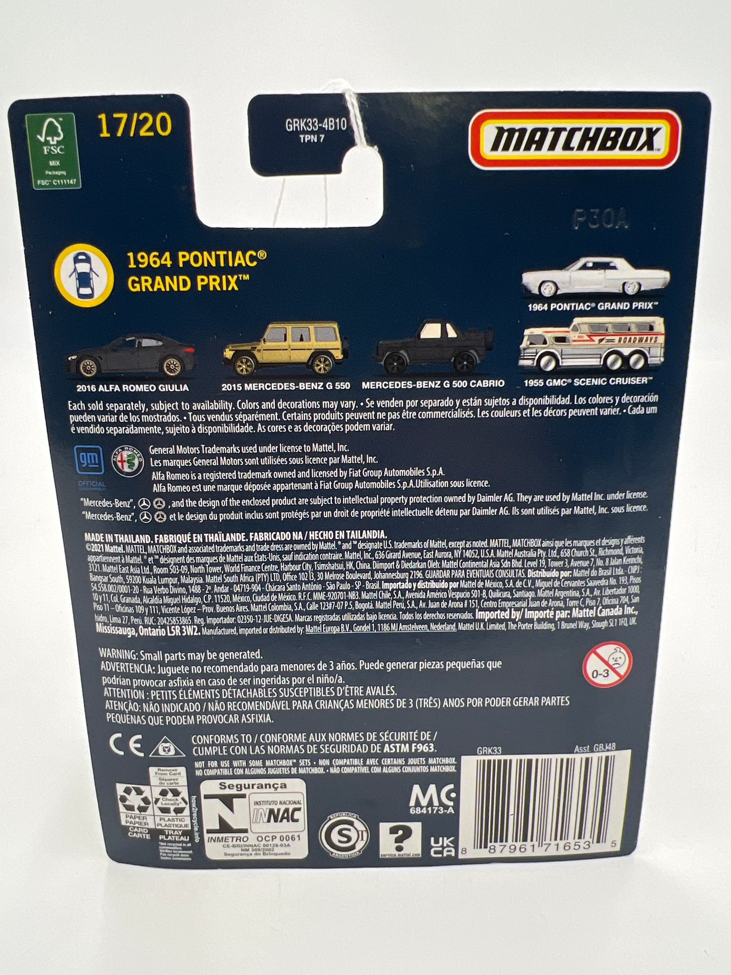 2021 Matchbox Collectors #17 1964 Pontiac Grand Prix White 171B