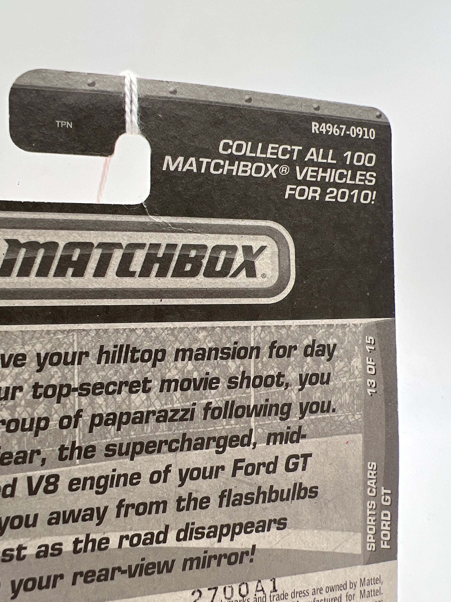 Matchbox Sports Cars #13 Ford GT Purple Card Has Crease