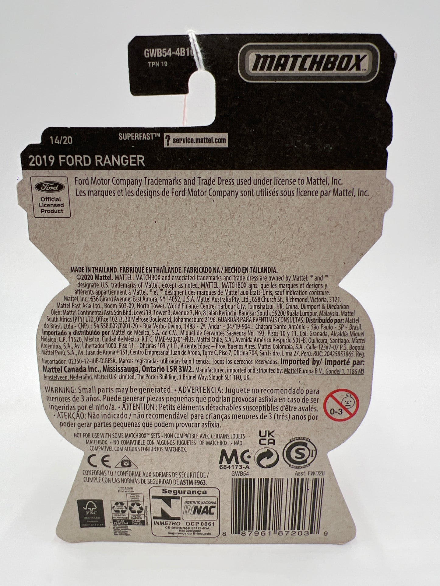 Matchbox Moving Parts #14 2019 Ford Ranger Blue 168G