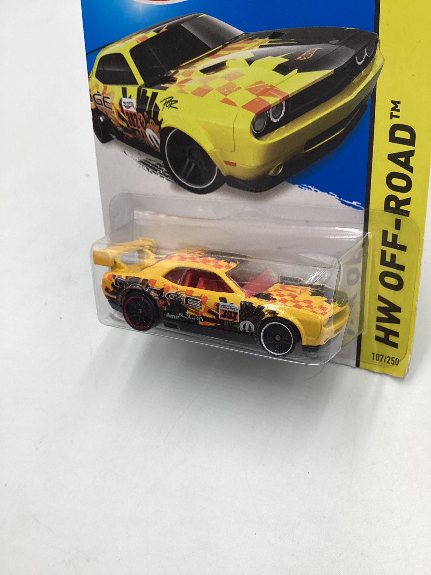 2014 Hot wheels 0ff Road #107 Dodge Challenger Drift Car Yellow 58E