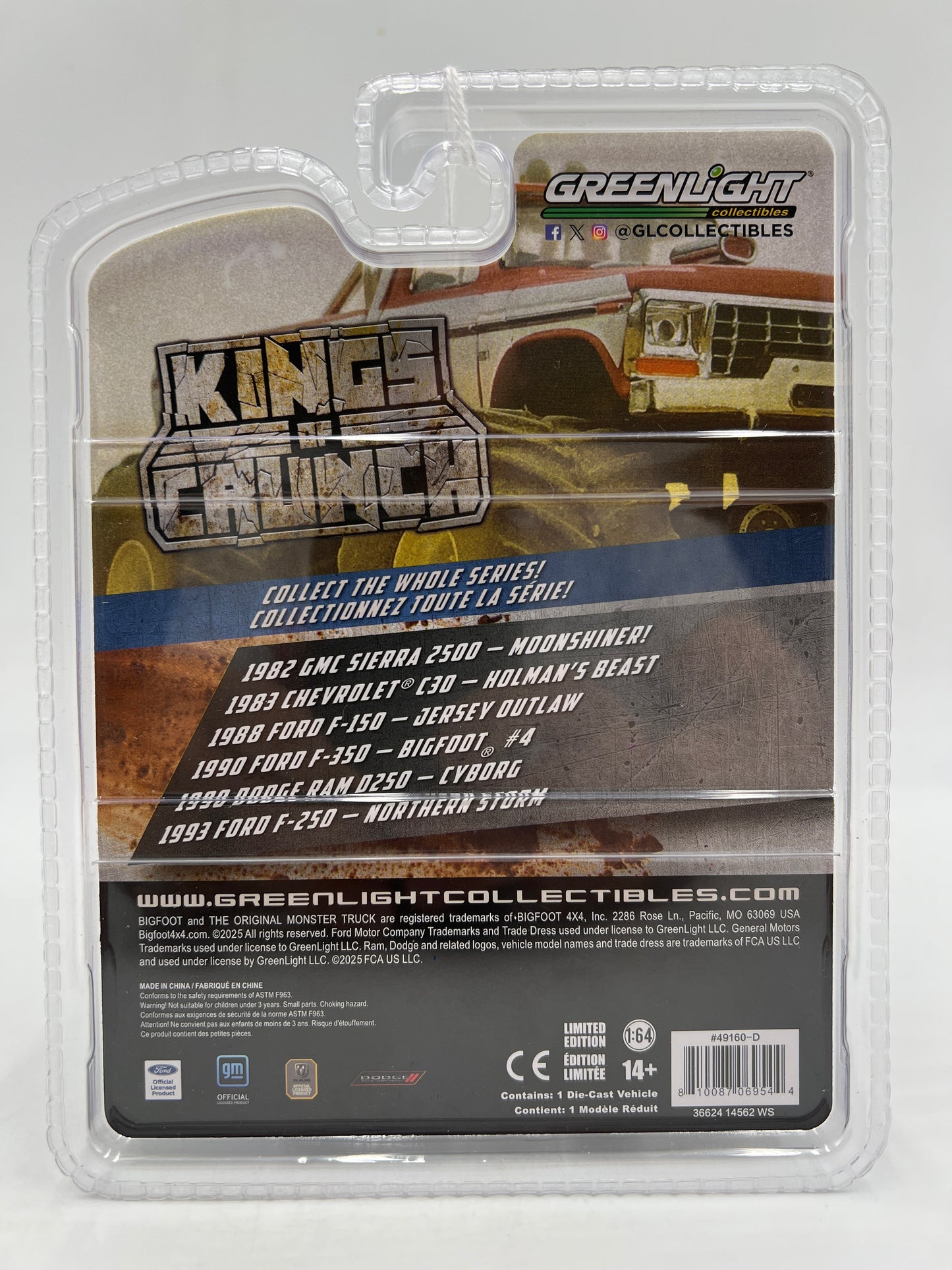 Greenlight Kings of Crunch Series 16 Walmart CHASE 1990 Ford F-350 Bigfoot #4 Chrome Blue
