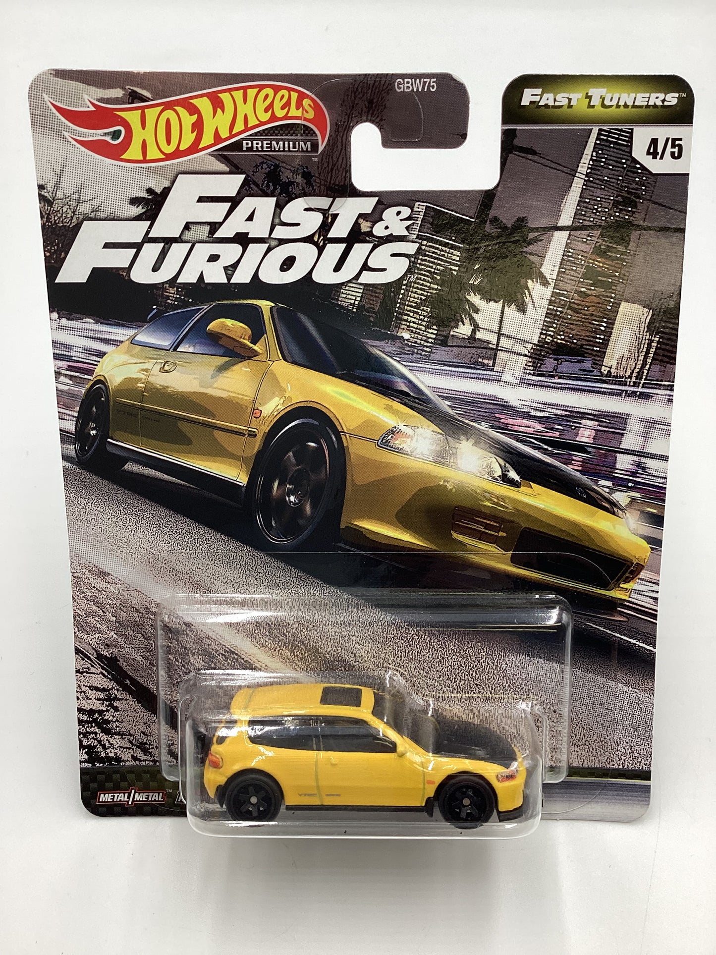 Hot Wheels Premium  Fast & Furious Fast Tuners #4 Honda Civic EG Yellow W/Protector