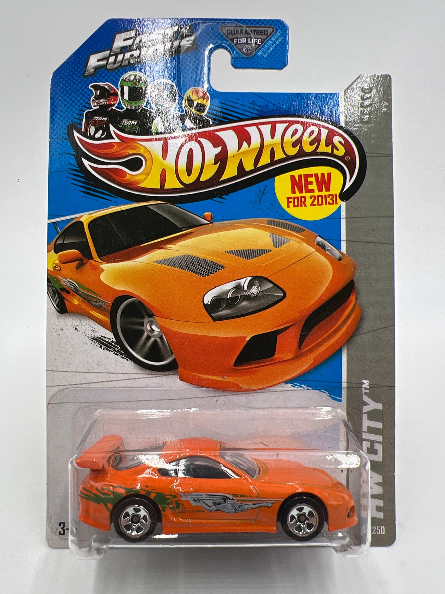 2013 Hot Wheels City #5 Fast & Furious Toyota Supra Orange W/Protector
