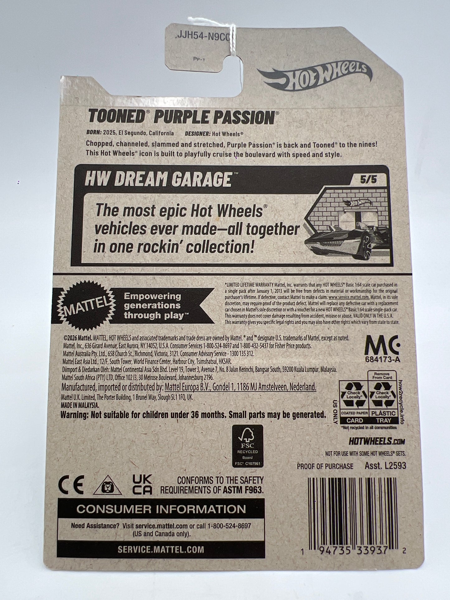 2026 Hot Wheels H Case #148 Tooned Purple Passion 42C