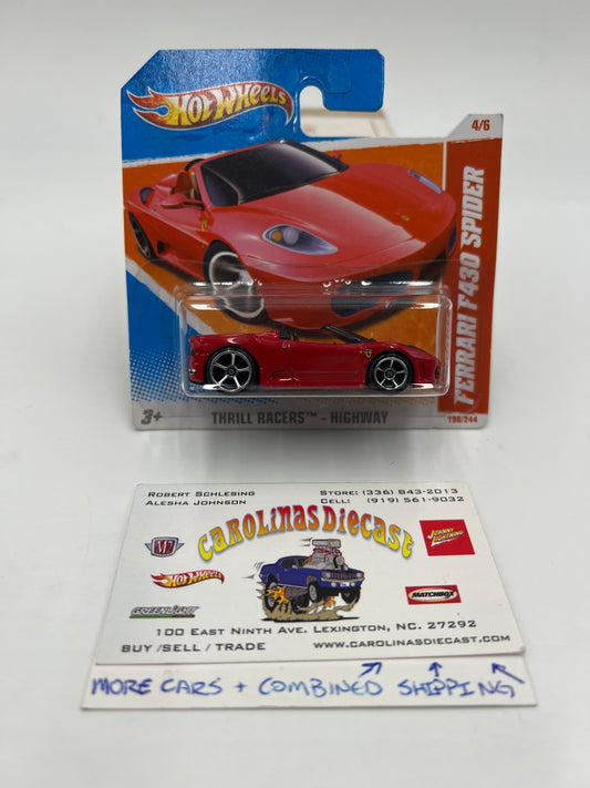 2011 Hot Wheels Thrill Racers Highway #190 Ferrari F430 Spider Red Short Card W/Protector SR