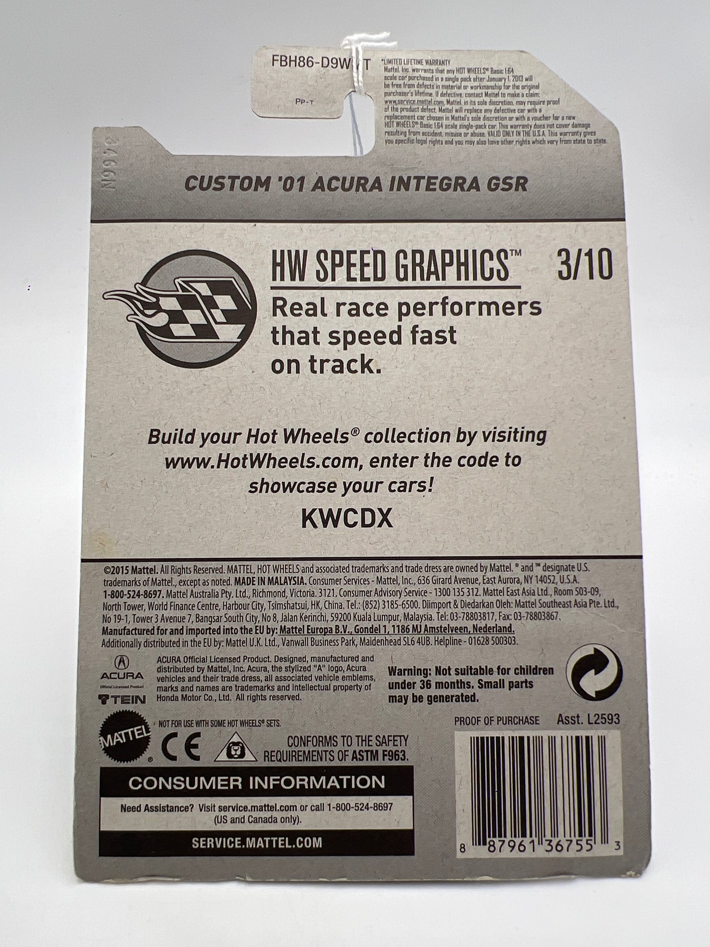 2017 Hot Wheels Speed Graphics Walmart Exclusive Zamac #5 Custom 01 Acura Integra GSR Tein 146A