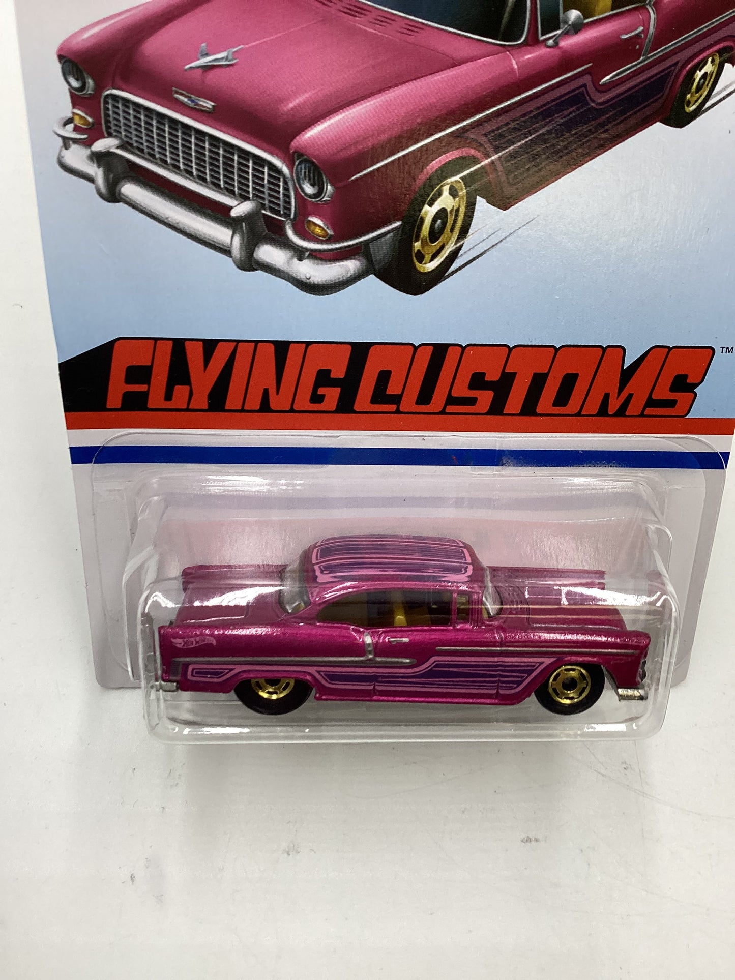 Hot Wheels Target Exclusive Flying Customs 55 Chevy Pink Cracked Blister