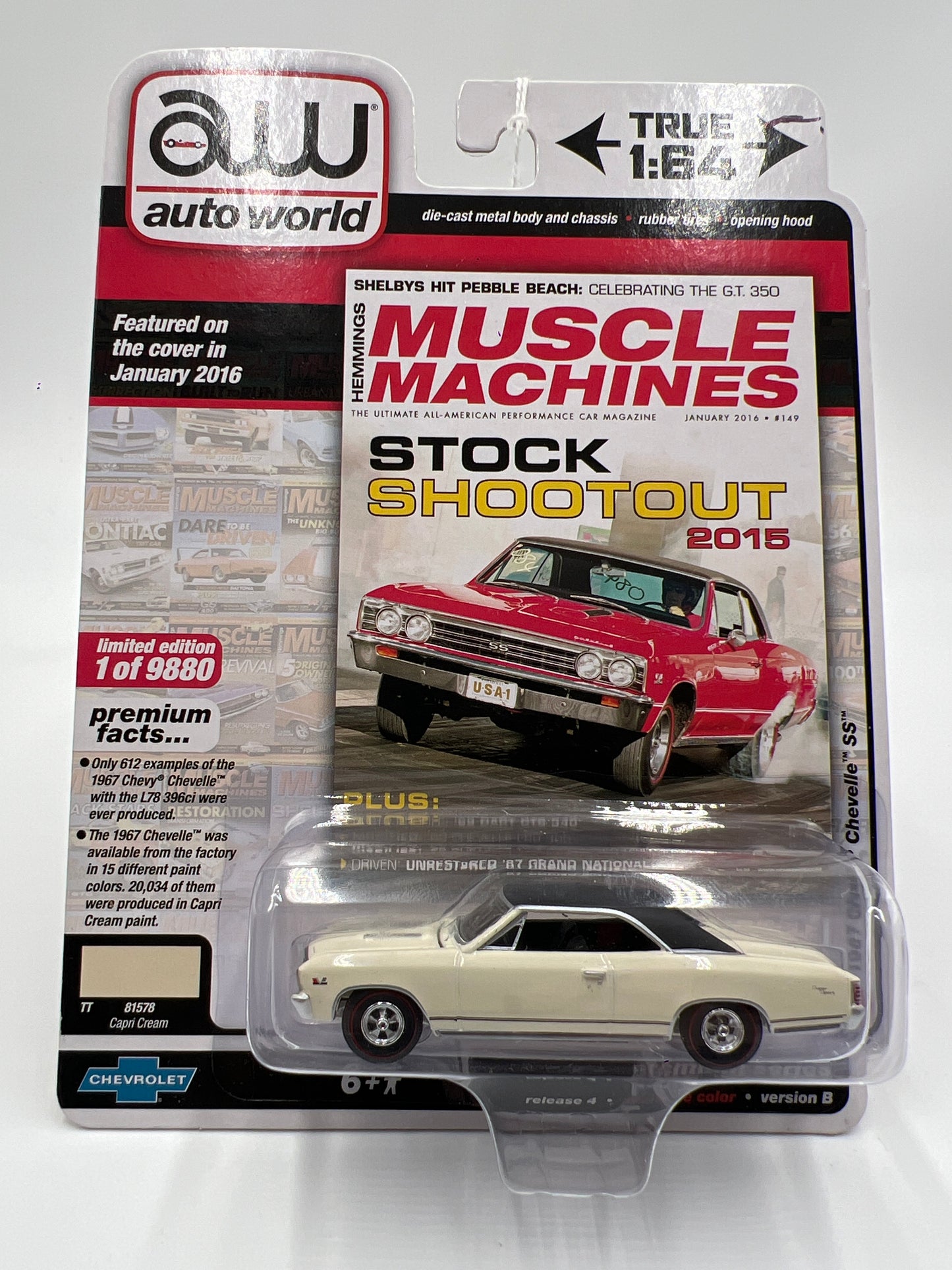 Auto World Hemmings Muscle Machines Release 4 Version B 1967 Chevy Chevelle SS Capri Cream White 231G