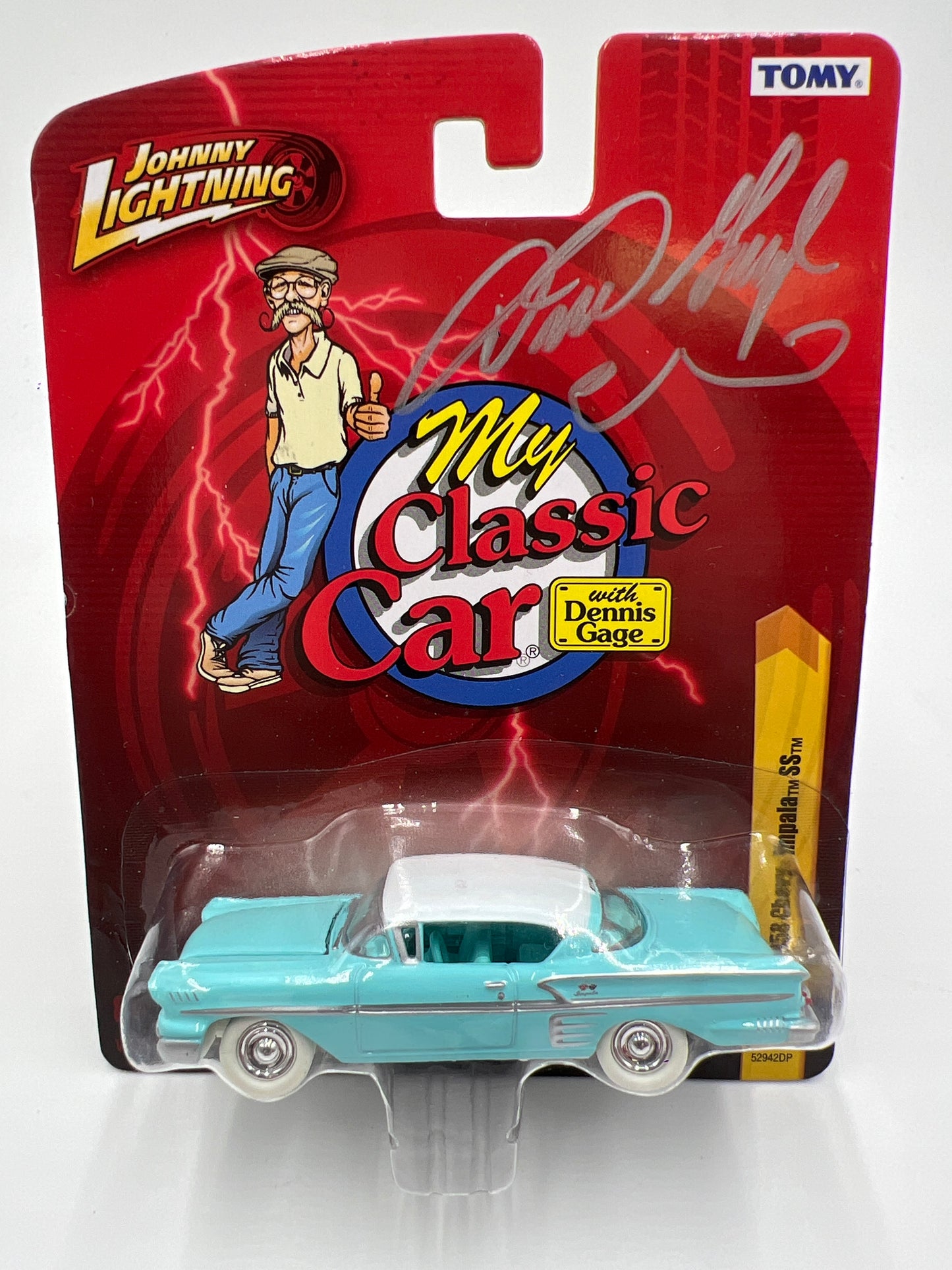 Johnny Lightning SIGNED My Classic Car JL25 1958 Chevy Impala SS Light Blue White Lightning Chase W/Protector VHTF