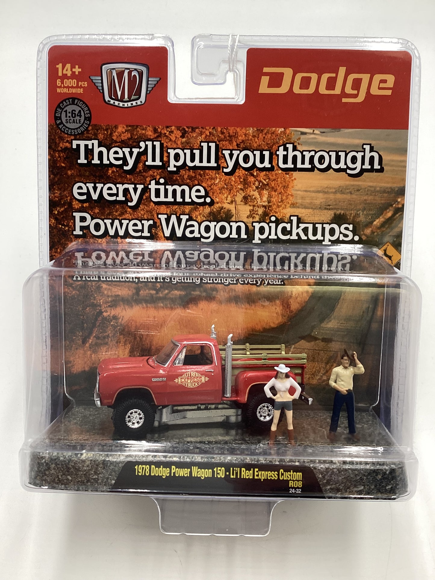 M2 Machines Diorama 1978 Dodge Power Wagon 150 Lil Red Express Custom Red R08 198E