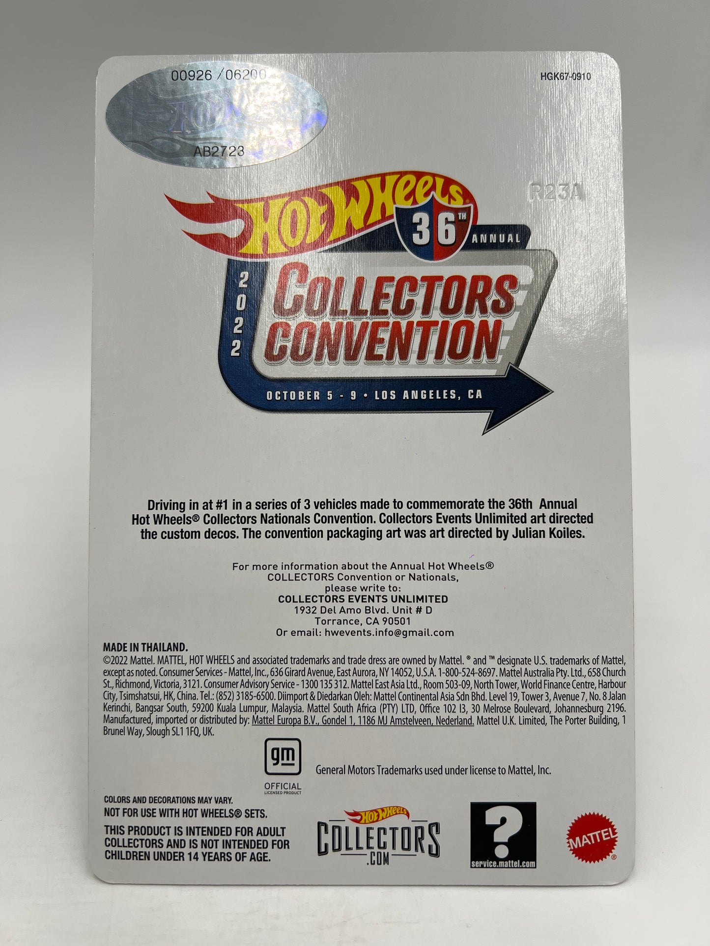 2022 Hot Wheels 36th Annual Collectors Convention LA 926/6200 1983 Chevy Silverado W/Protector
