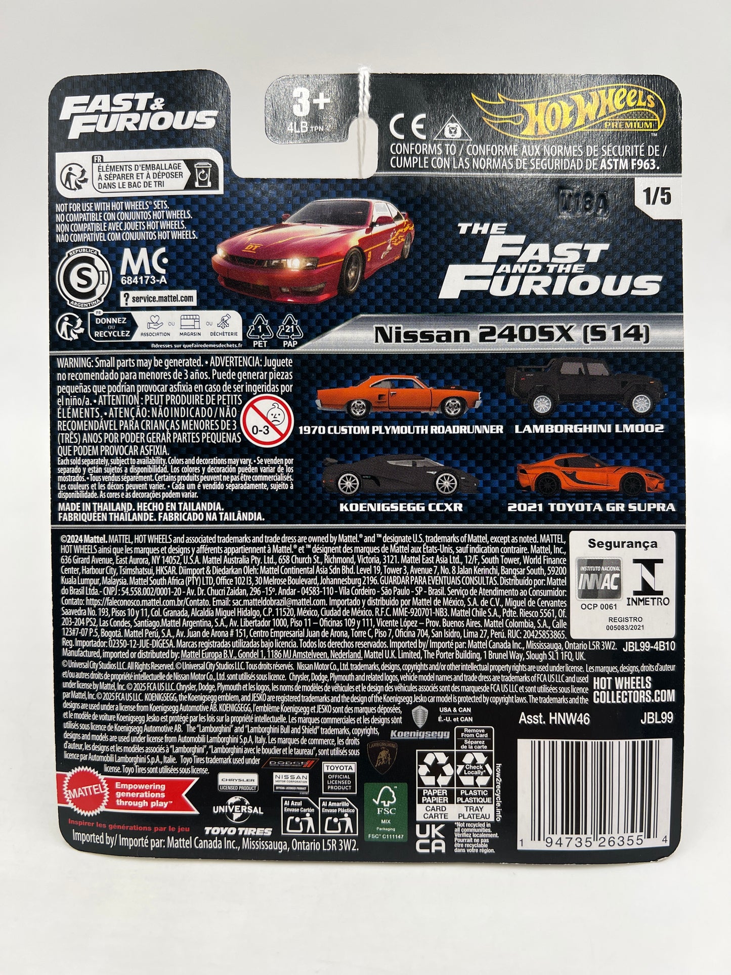 2025 Hot Wheels Fast & Furious #1 Nissan 240SX S14 Red 246L