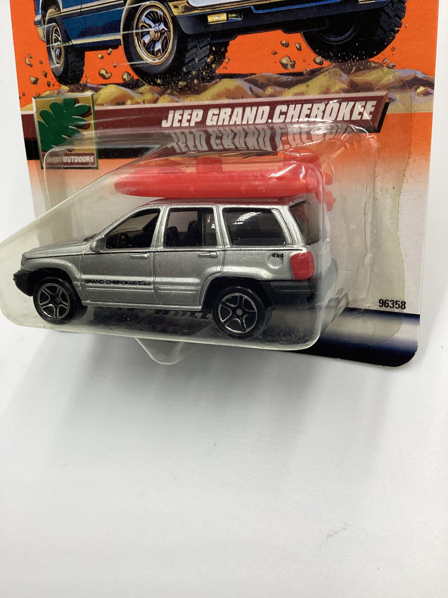 1999 Matchbox #65 Jeep Grand Cherokee Silver W/ Roof Raft 210C