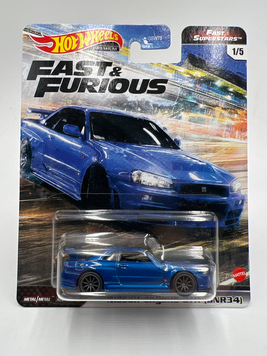 Hot Wheels Premium Fast & Furious Fast Superstars #1 Nissan Skyline GTR BNR34 Blue W/Protector