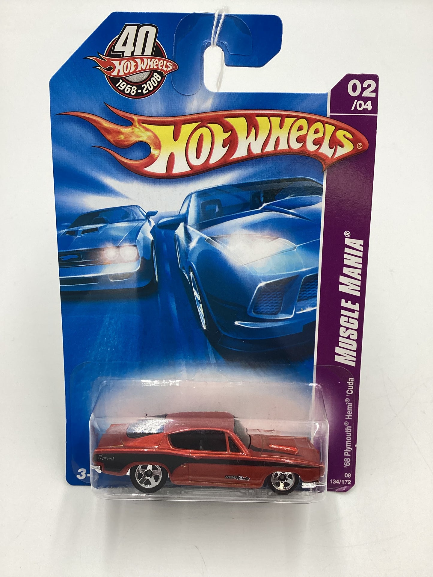 2008 Hot Wheels HW Team: Muscle Mania #134 68 Plymouth Hemi Cuda Orange International Card 55H