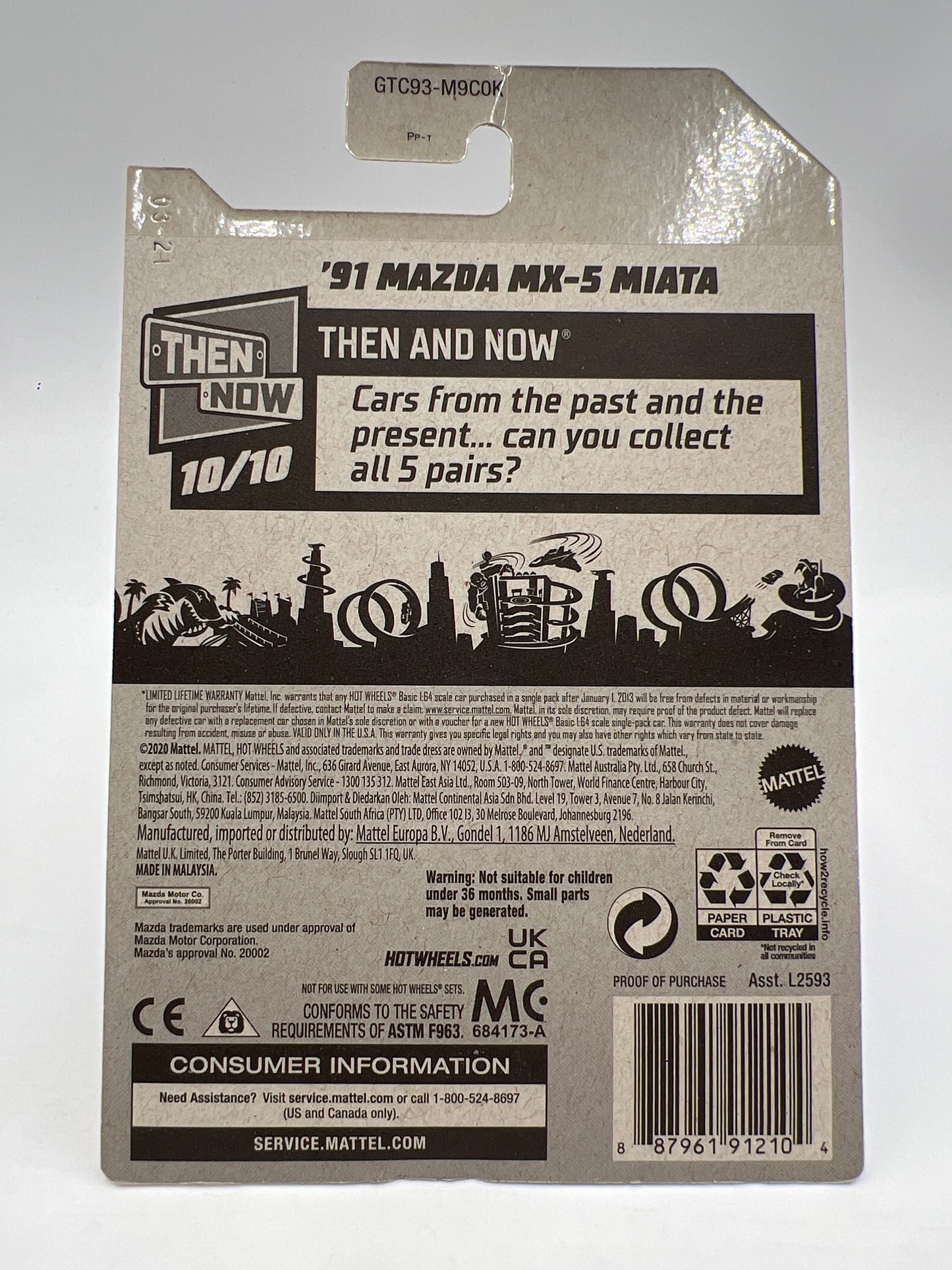 2021 Hot Wheels Treasure Hunt Then And Now #190 91 Mazda MX-5 Miata Red Bad J-Hook 277C