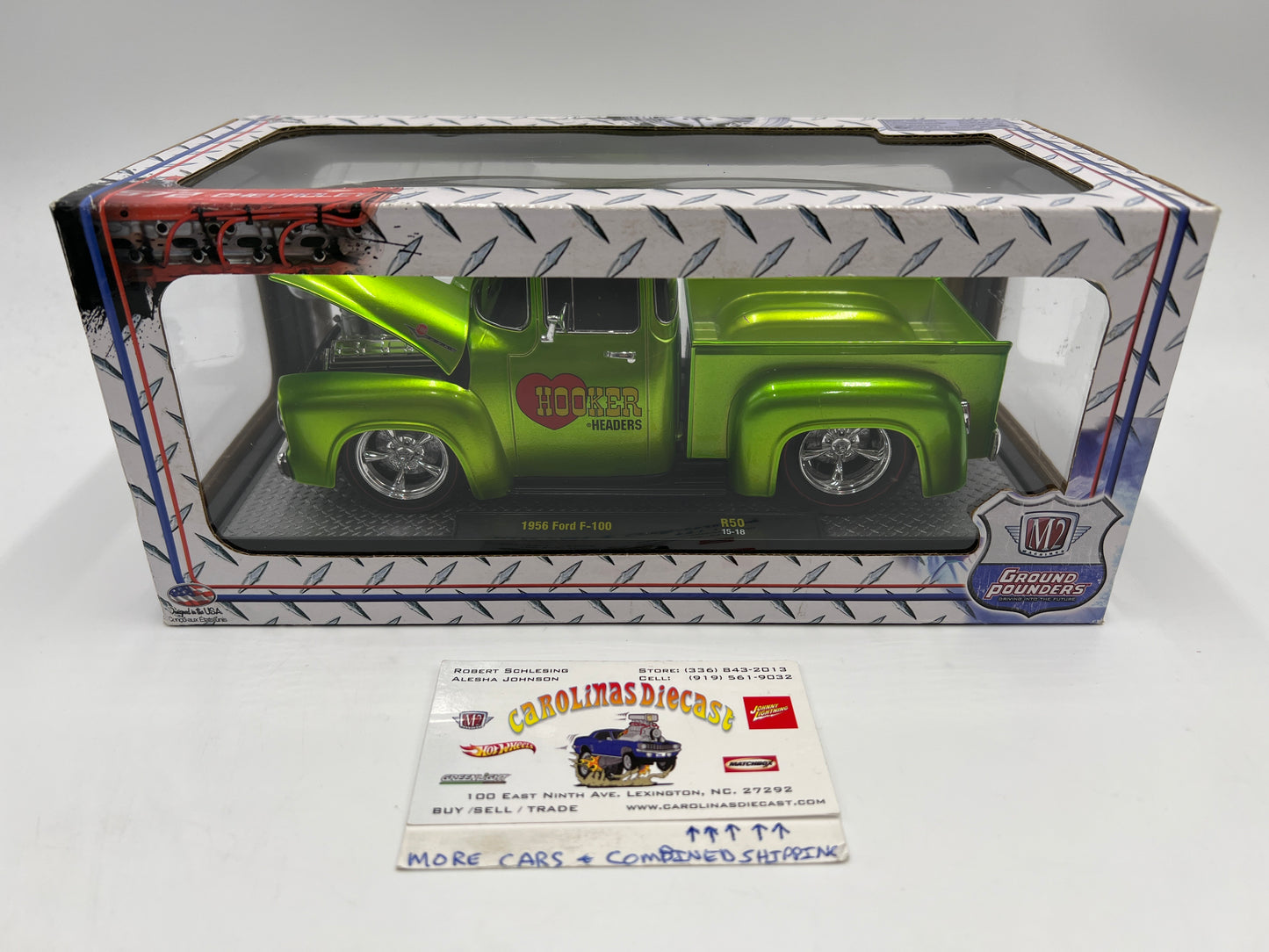M2 Machines 1/24 Ground Pounders 1956 Ford F-100 Hooker Headers Green R50