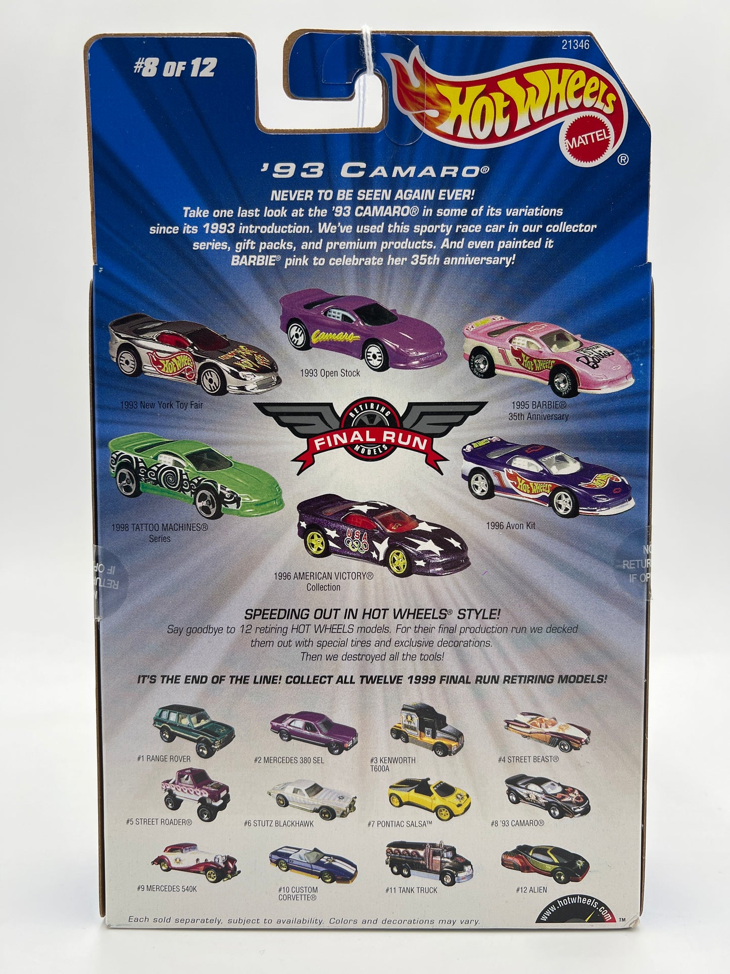 1999 Hot Wheels Final Run #8 93 Camaro Gray W/Real Riders