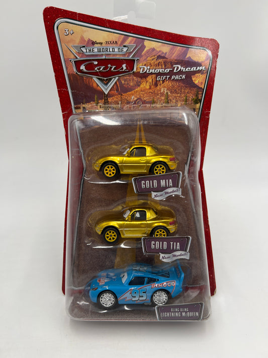 Disney Pixar The World Of Cars 3 Pack Dinoco Dream Gold Mia/Gold Tia & Bling Bling Lightning McQueen 136A