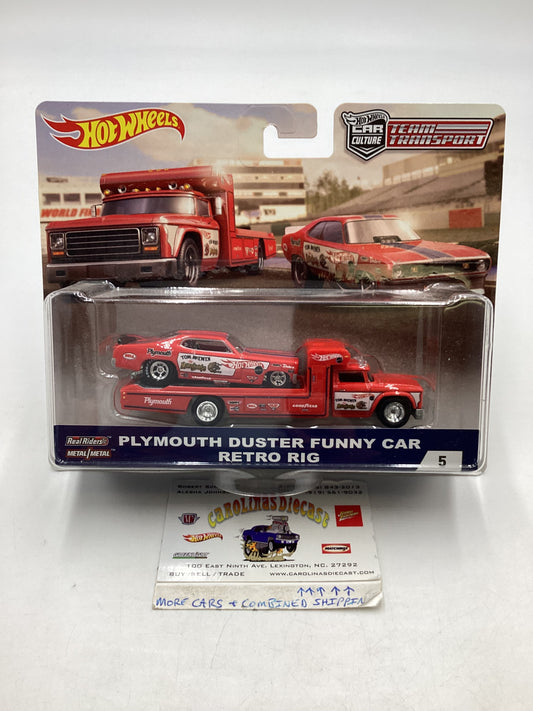 2018 HOT WHEELS TEAM Plymouth Duster Mongoose Funny Car and Retro Rig #5 with Protector