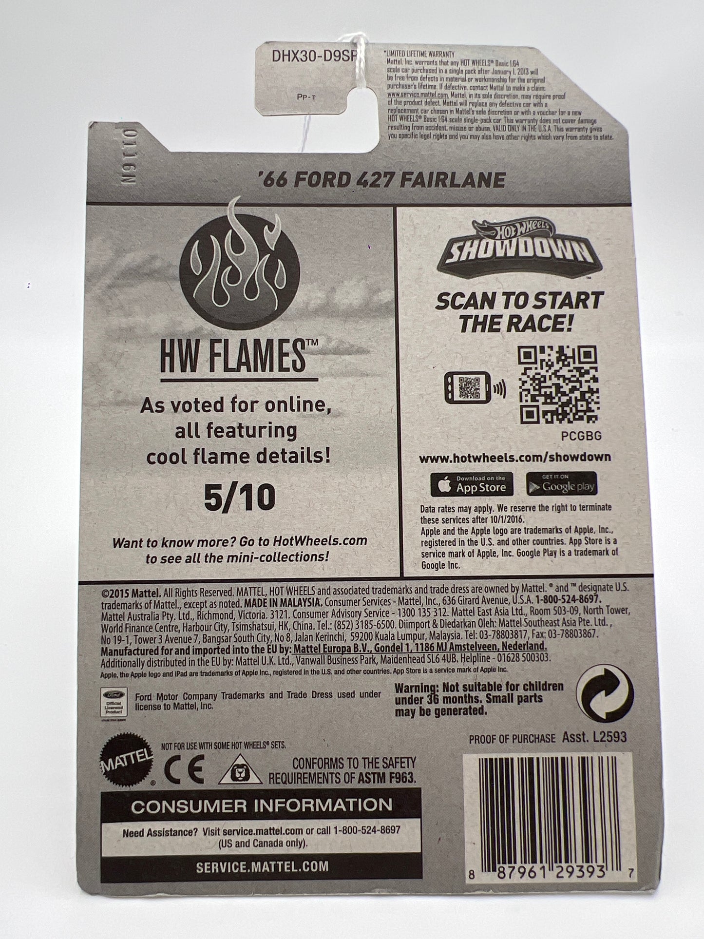 2016 Hot Wheels Flames #95 66 Ford 427 Fairlane Purple Target Spring Card