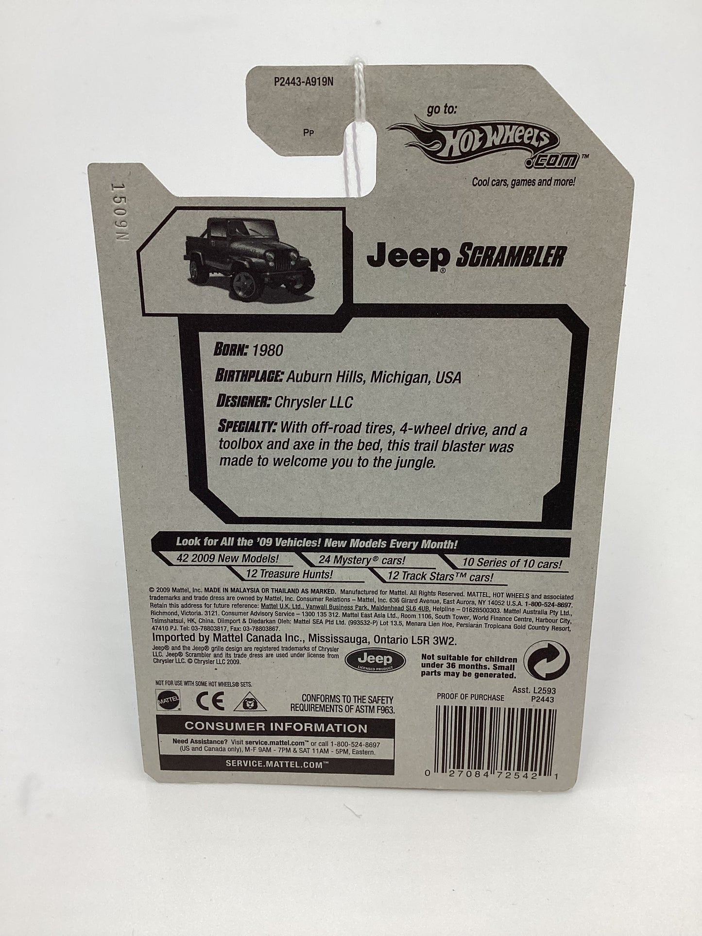 2009 Hot Wheels #123 Jeep Scrambler Blue Redline Tires Walmart Exclusive 237F