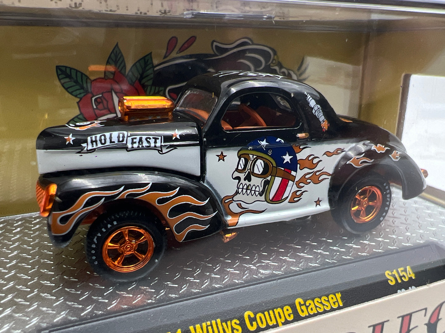 2026 M2 Machines S154 Flash & Diecast CHASE 1941 Willys Coupe Gasser Black
