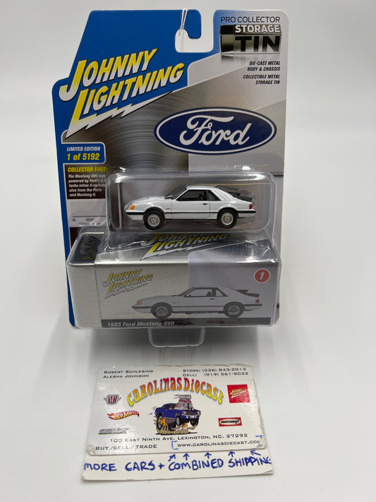 Johnny Lightning Storage Tin Release 2 Version B 1985 Ford Mustang SVO White 229C