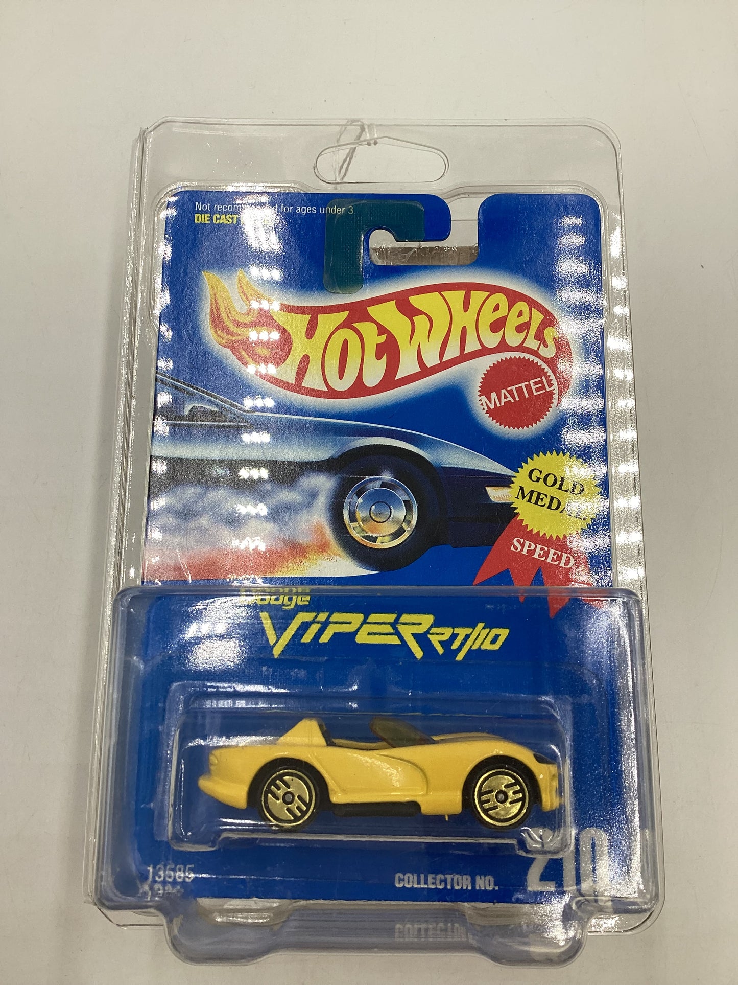 Hot Wheels Blue Card Collector No. 210 Dodge Viper R/T 10 Yellow *Never seen or listed variation yellow window* with protector