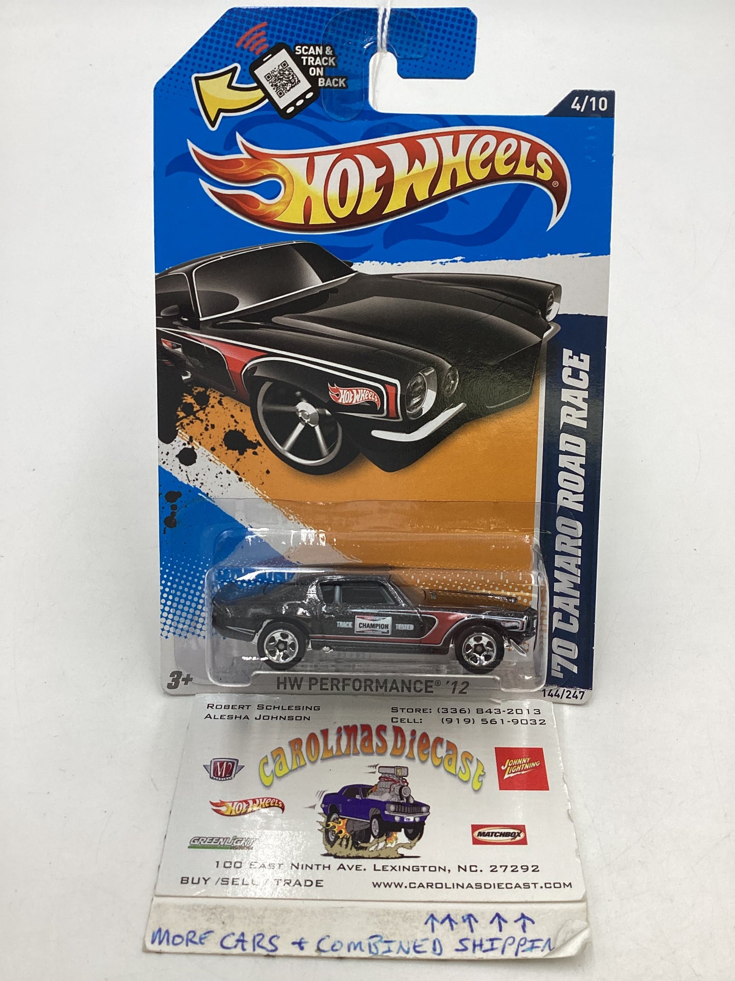 2012 Hot Wheels #144 Black 70 Camaro Road Race 6E