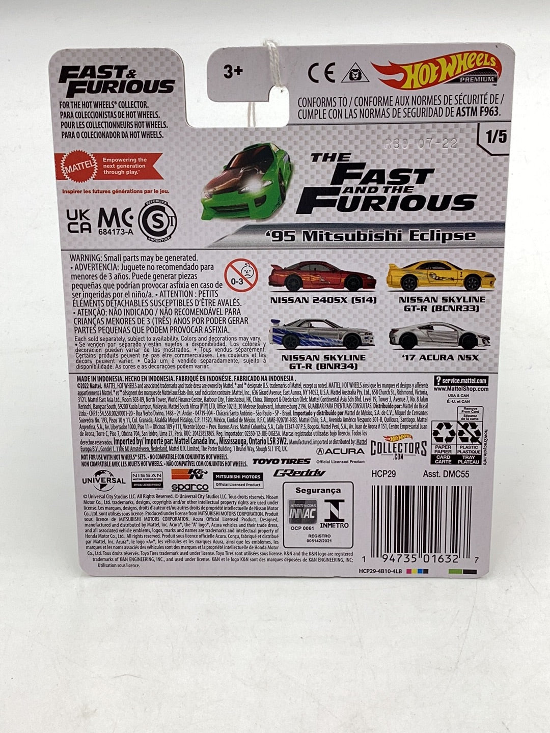 Hot wheels premium fast and furious 1/5 95 Mitsubishi Eclipse 249B