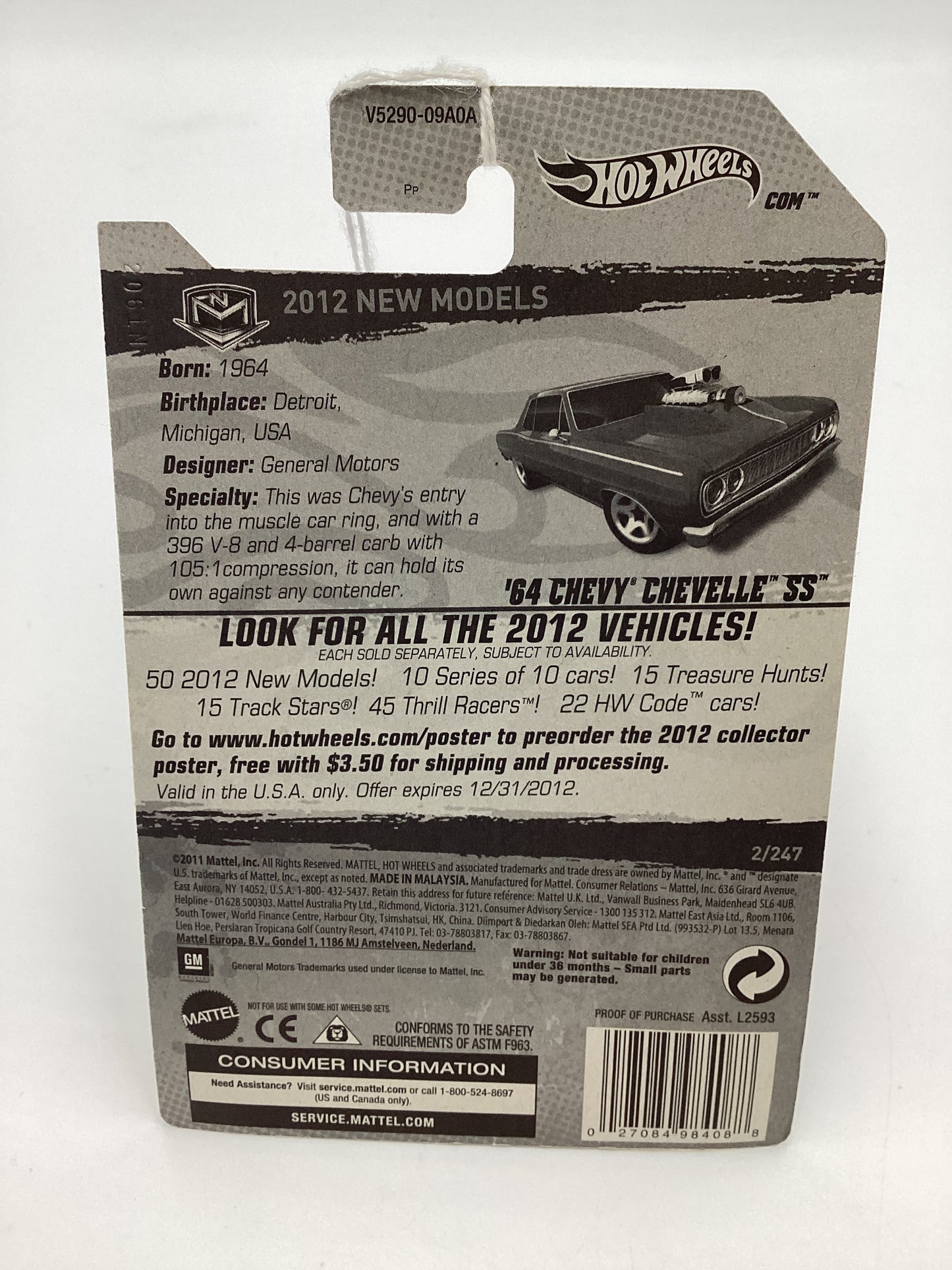 2012 Hot Wheels New Models #2 64 Chevelle SS Red 6F