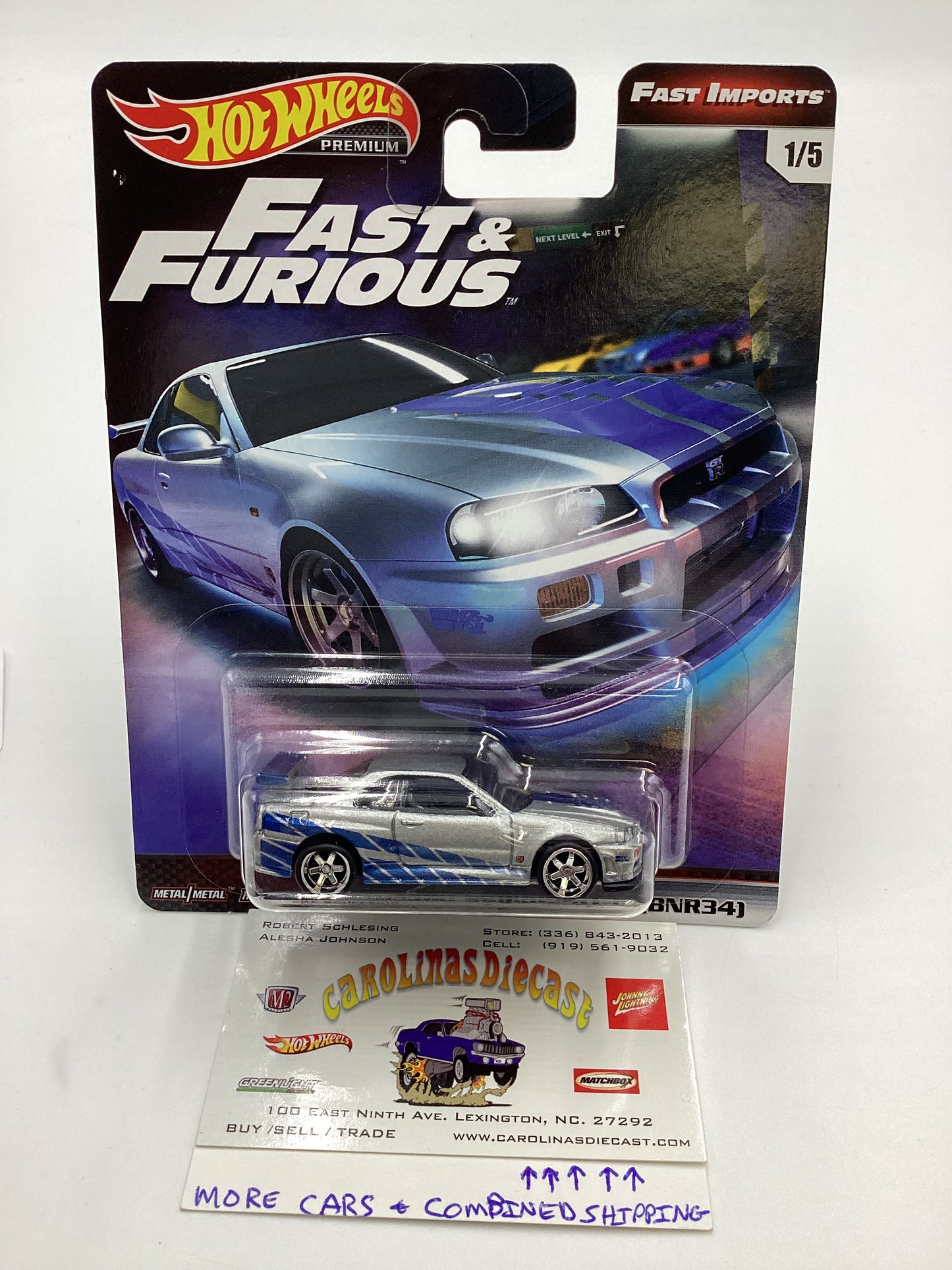 Hot Wheels Premium Fast & Furious Fast Imports #1 Nissan Skyline GT-R BNR34 Silver W/Protector